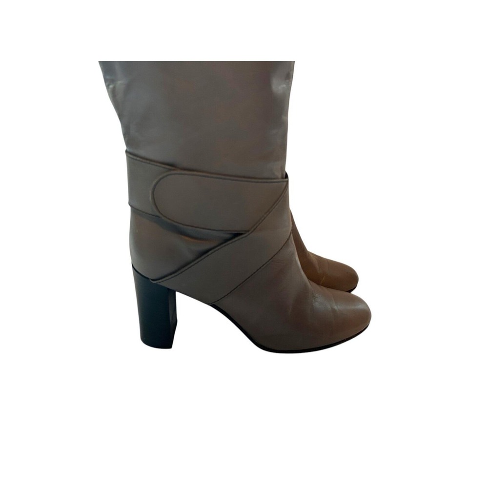 TIBI Tall Taupe Gray Brown Italy Buttery Soft Leather Boot 8 Ankle Harness Boho - Picture 9 of 12